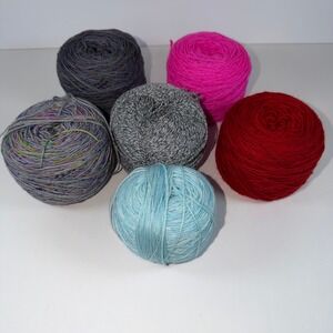 Mixed Lot 6 Skeins Wool Nylon Yarn Fingering Weight Sock Yarn 2 Full/4 Partial
